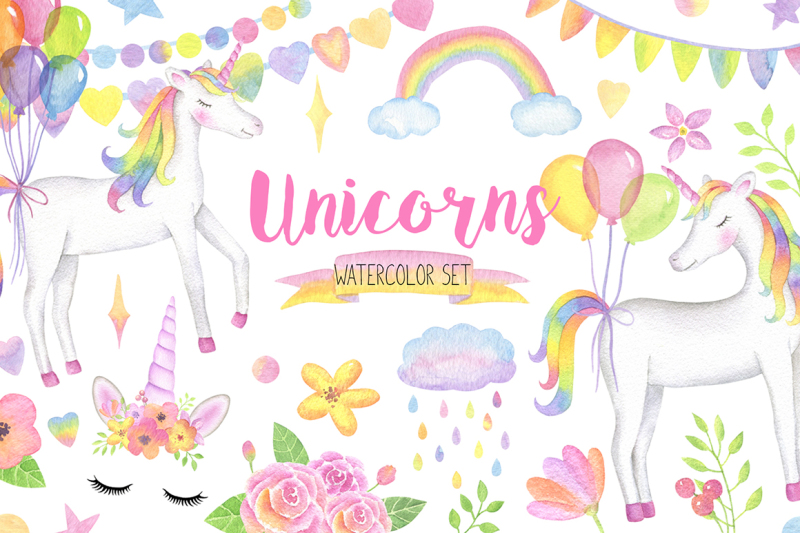 magical-unicorn-watercolor-set-unicorn-face-clipart-rainbow-clipart