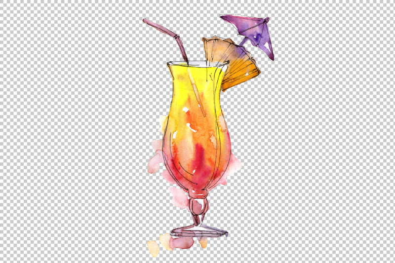 alcoholic-cocktails-png-watercolor-set