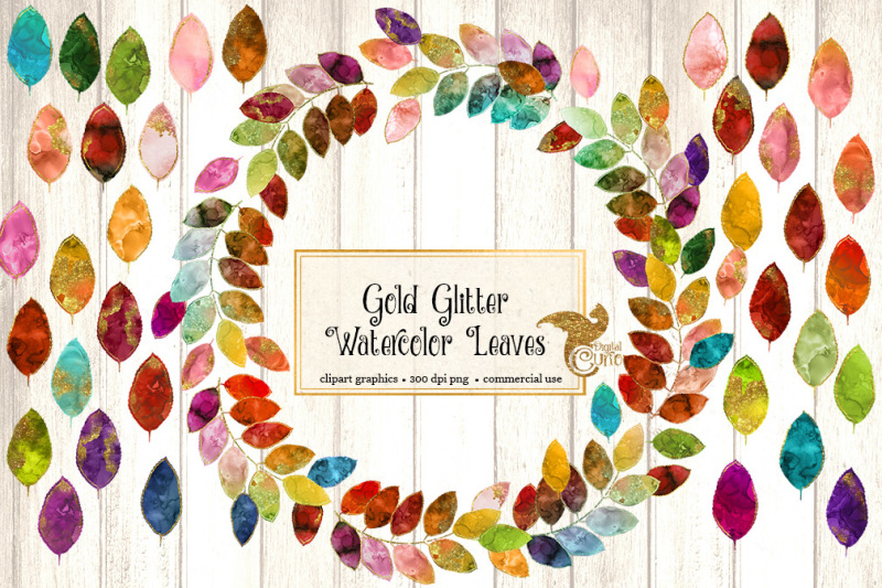 gold-glitter-watercolor-leaves