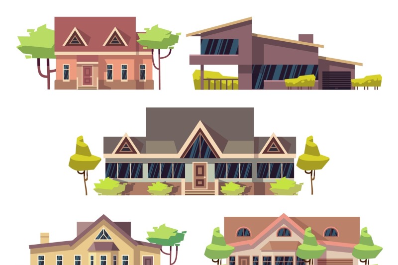 private-residential-cottage-houses-flat-vector-icons