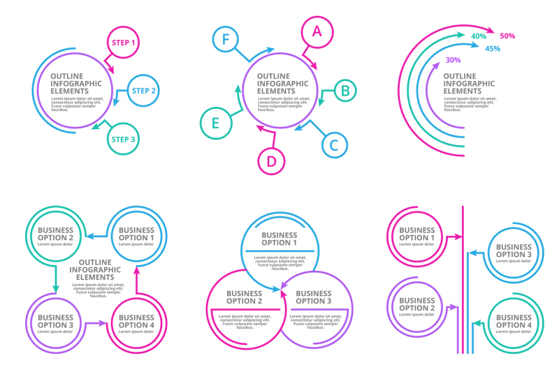 infographic-charts-thin-line-elements-vector-set