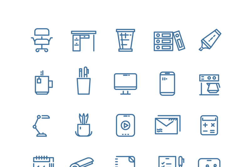 office-workspace-thin-line-vector-icons