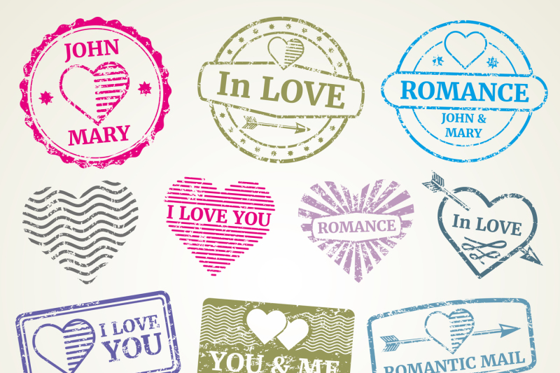 romantic-postage-stamp-vector-set-for-wedding-and-valentines-day-post