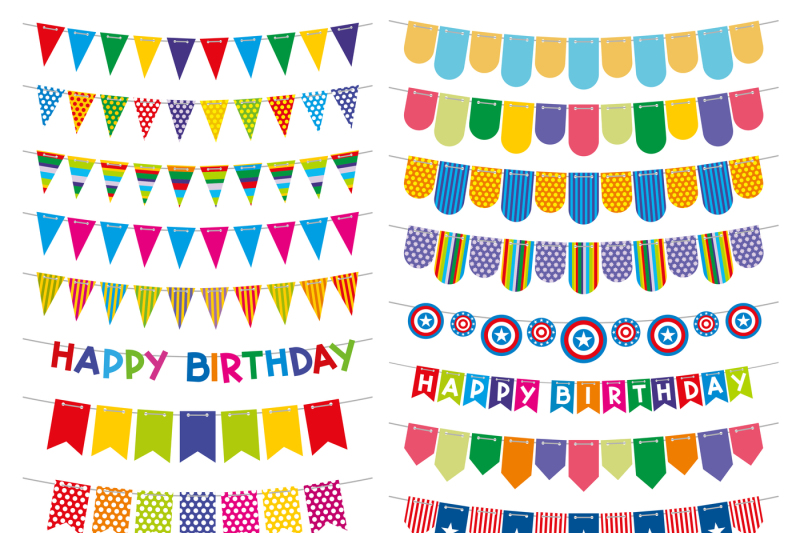 colorful-bunting-flags-and-garlands-birthday-party-vector-decoration