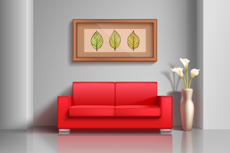 realistic-red-sofa-and-flowerpot-in-living-room-interior-vector-illust