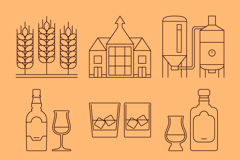whisky-line-icons-set-process-and-industry-outline-vector-symbols