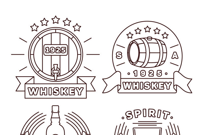 whisky-logo-set-thin-line-style-vector-alcohol-drinks-modern-labels-f