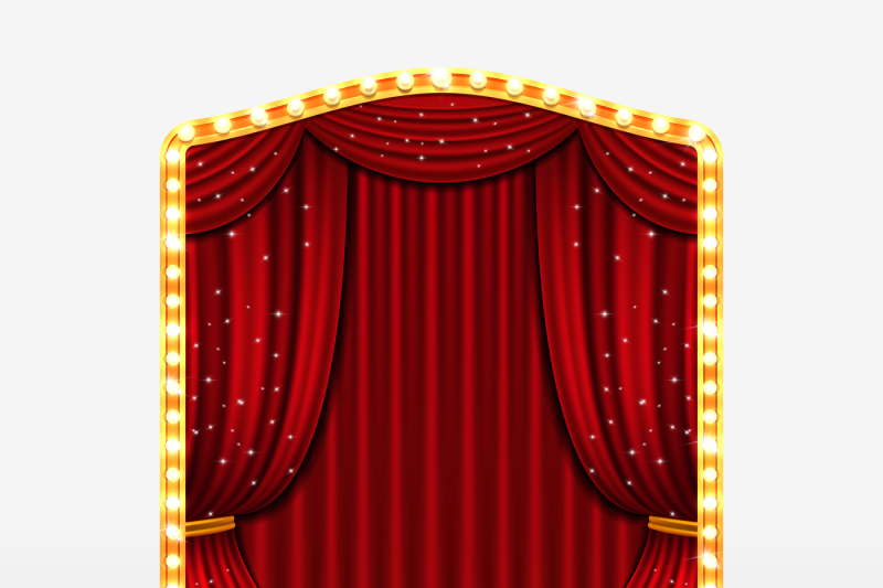 stage-curtain-in-shining-banner-with-golden-frame-vector-illustration
