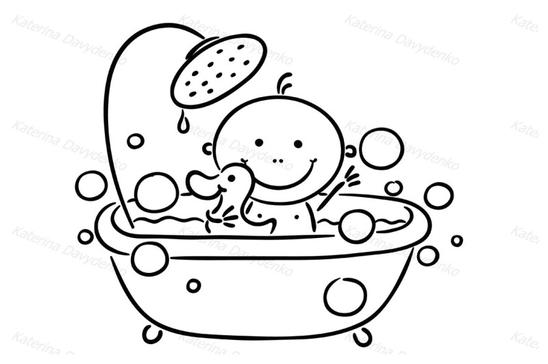 Baby in the bath tub By Optimistic Kids Art | TheHungryJPEG