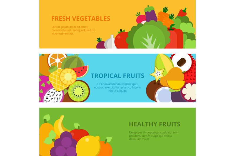 horizontal-banners-with-flat-illustrations-of-healthy-fruits-and-veget