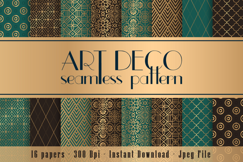 16-green-and-brown-art-deco-seamless-papers-12-x-12-inch