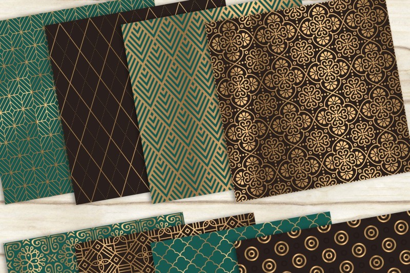 16-green-and-brown-art-deco-seamless-papers-12-x-12-inch