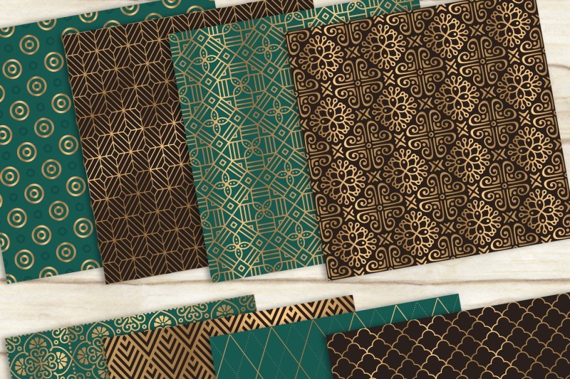 16-green-and-brown-art-deco-seamless-papers-12-x-12-inch