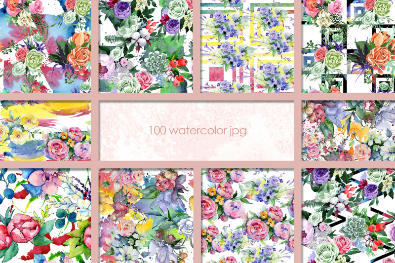 100-patterns-of-flower-bouquets-jpg-watercolor-set