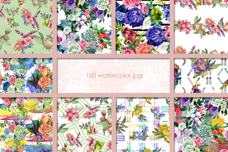 100-patterns-of-flower-bouquets-jpg-watercolor-set