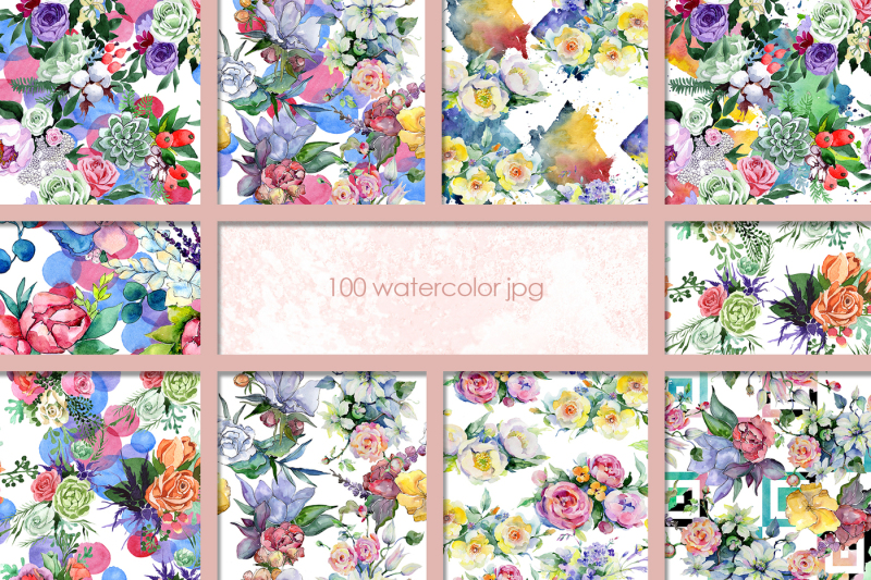 100-patterns-of-flower-bouquets-jpg-watercolor-set