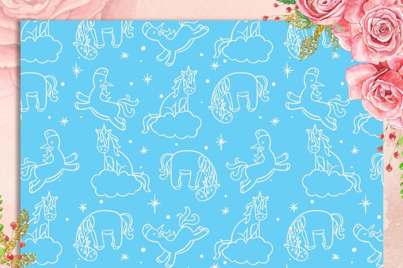 100-seamless-white-cartoon-unicorn-digital-papers-12-x-12-in