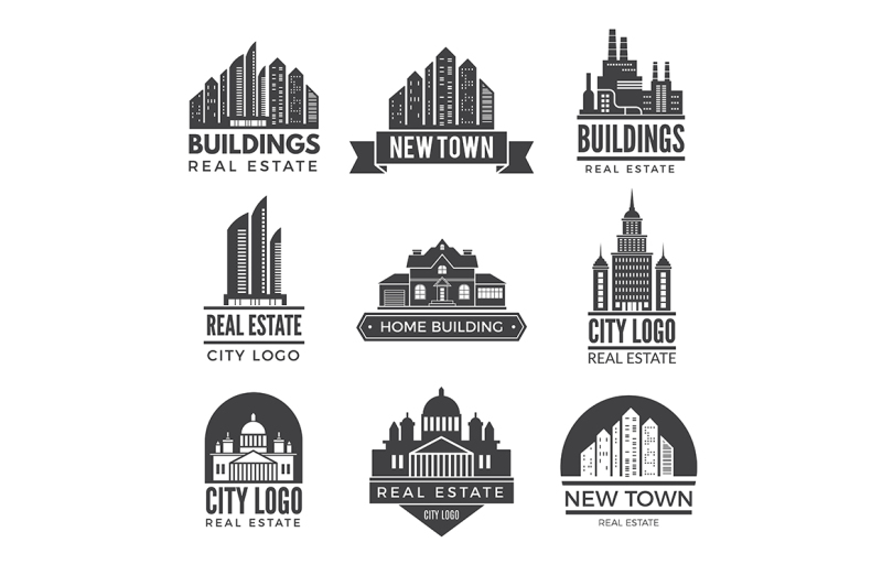 labels-or-logos-with-pictures-of-different-modern-buildings