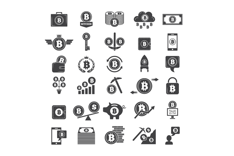monochrome-symbols-of-virtual-money-electronic-blockchain-industry