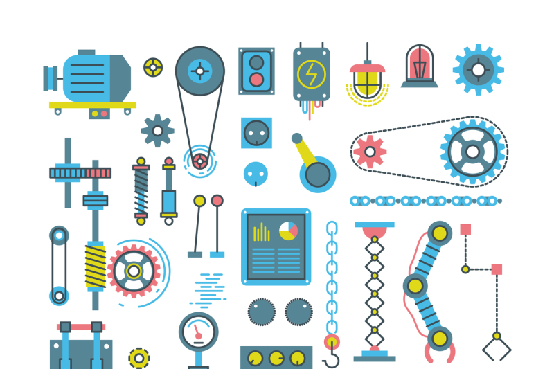 vector-parts-of-mechanism-and-robots-flat-icons