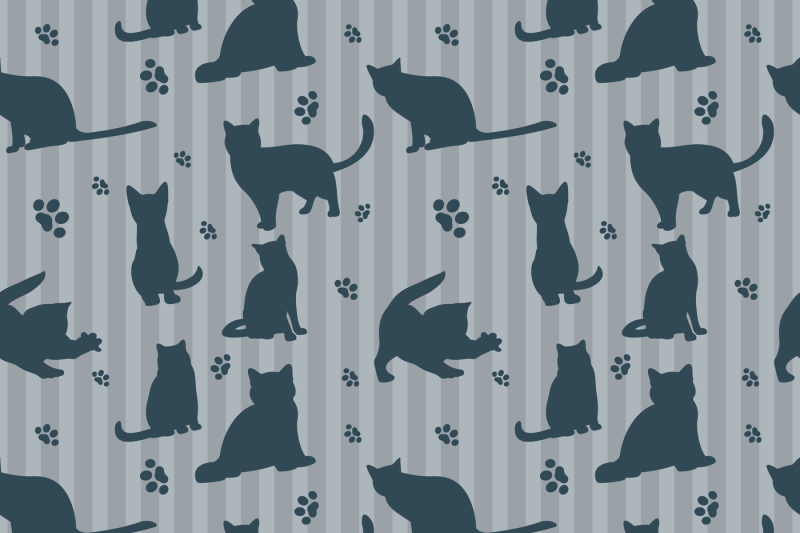cute-vector-cats-silhouettes-seamless-pattern