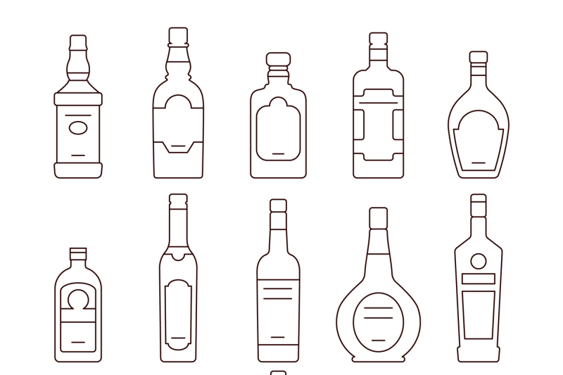 alcohol-drink-bottles-types-of-vector-icons-set