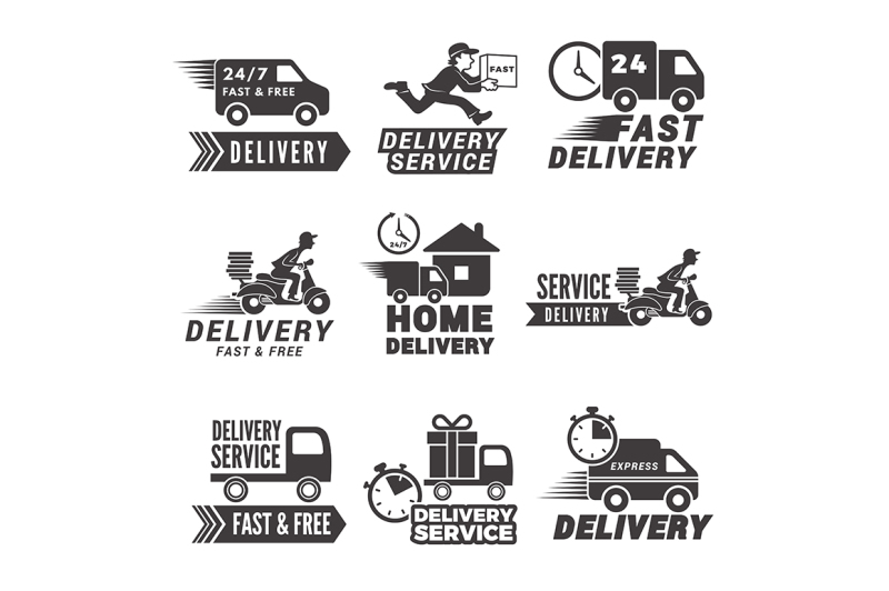 monochrome-labels-and-icons-for-delivery-service
