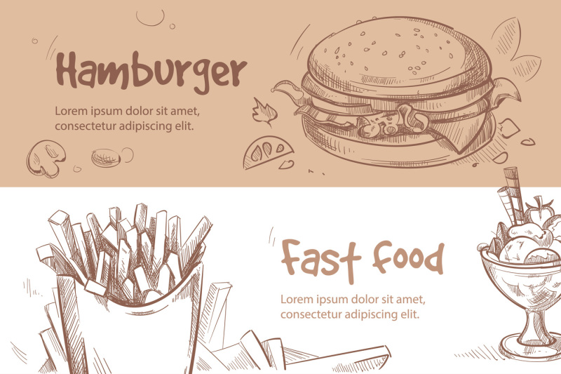 vector-banners-of-fast-food-design-in-hand-drawn-style