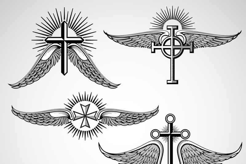 vintage-cross-and-wings-tattoo-vector-elements