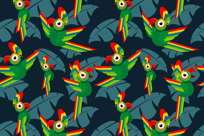 parrots-in-the-jungle-seamless-vector-tropical-pattern