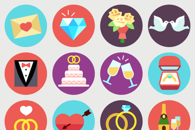 wedding-marriage-bridal-vector-flat-icons-set