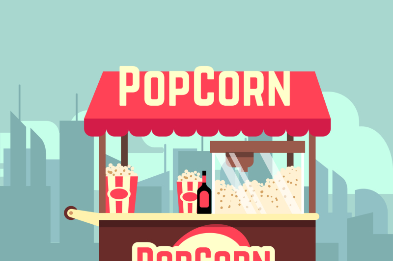 street-food-vending-cart-with-popcorn-machine-vector-illustration