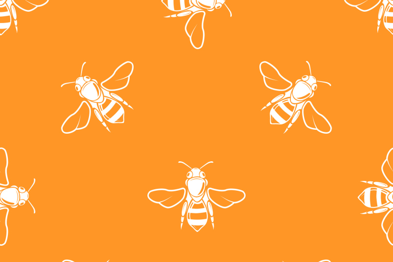 white-bees-orange-background-vector-seamless-pattern