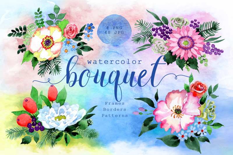 four-wonderful-bouquet-flowers-png-watercolor-set-nbsp