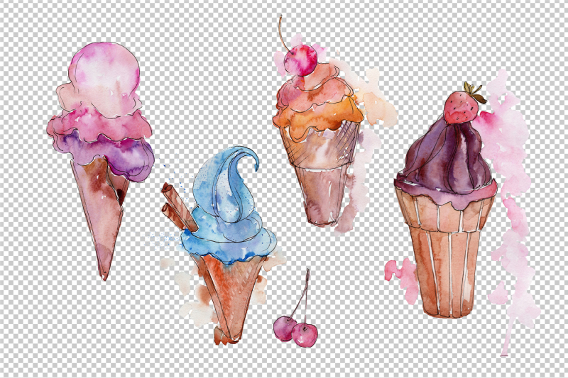 tasty-ice-cream-in-a-waffle-cup-png-set