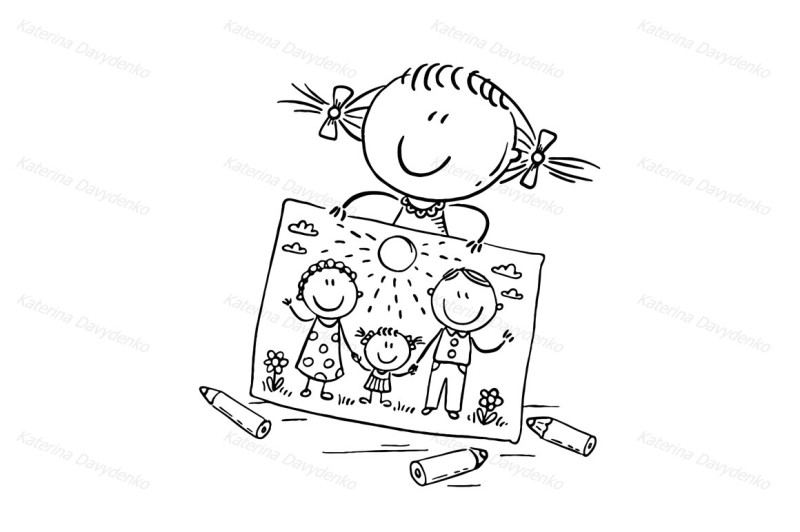 little-girl-has-drawn-a-picture-of-her-family