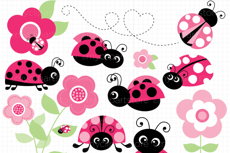 Ladybug Garden Pink Vector Svg Clipart By Myclipartstore Thehungryjpeg Com