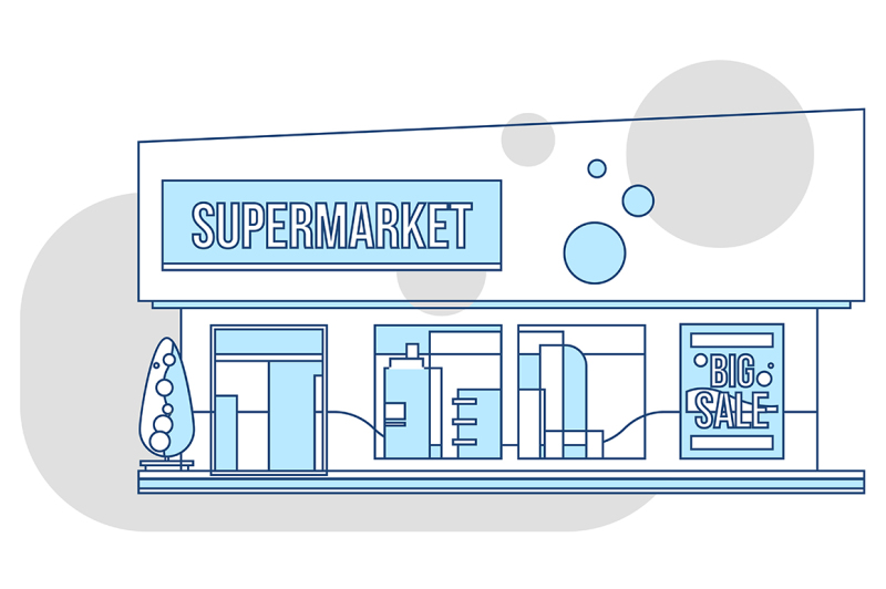 supermarket-showcase-and-ads-illustration-thin-line-style