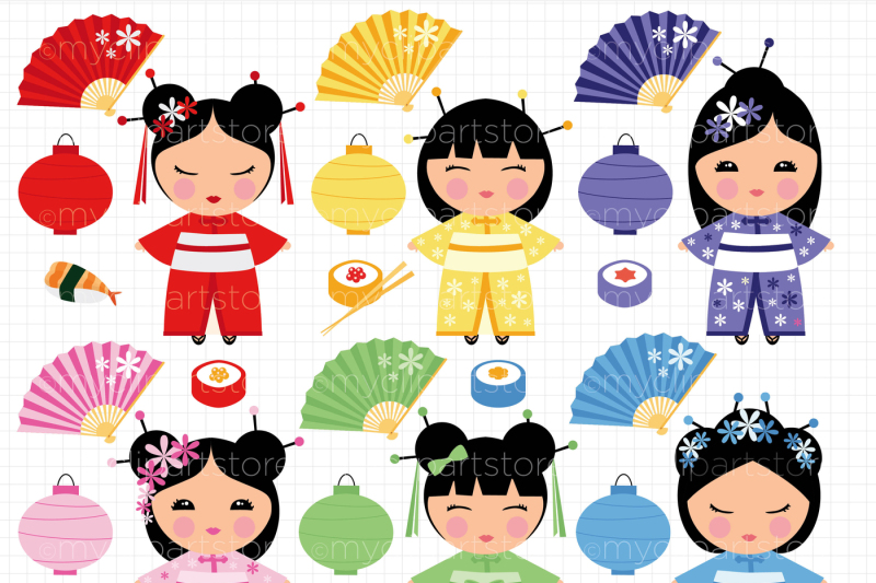kokeshi-dolls-japanese-chinese-princess-vector-clipart