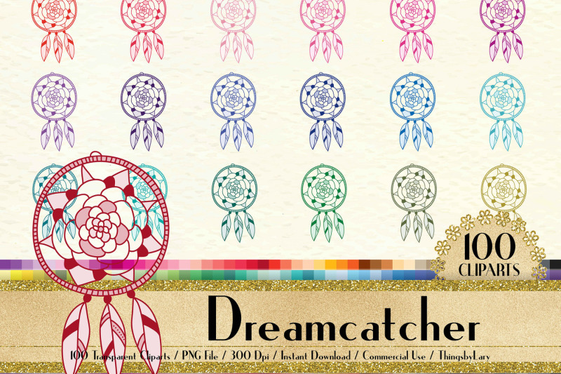 100-boho-dreamcatcher-clip-arts-in-100-different-colors