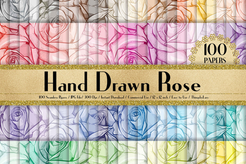 100-seamless-drawn-rose-flower-digital-papers-12-x-12-inch