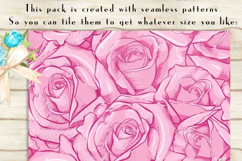 100-seamless-drawn-rose-flower-digital-papers-12-x-12-inch