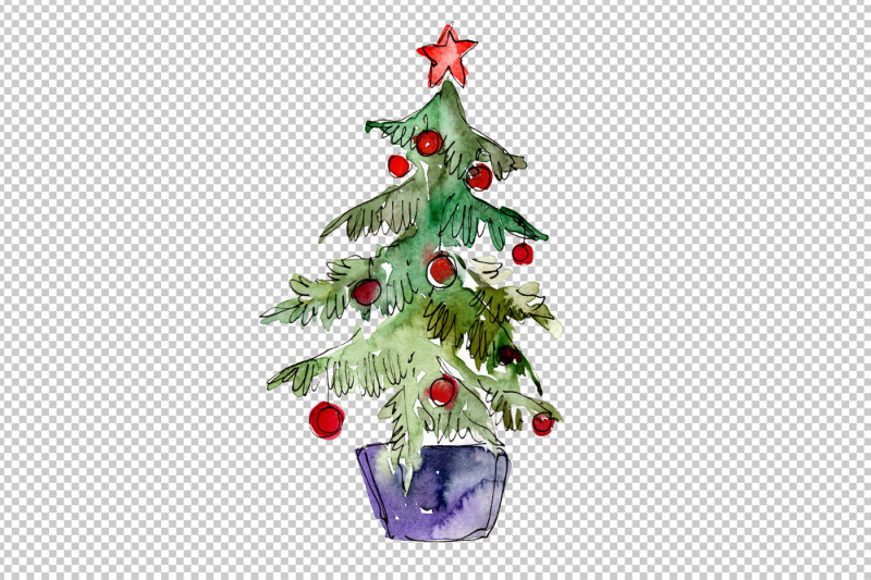 green-christmas-tree-png-watercolor-set