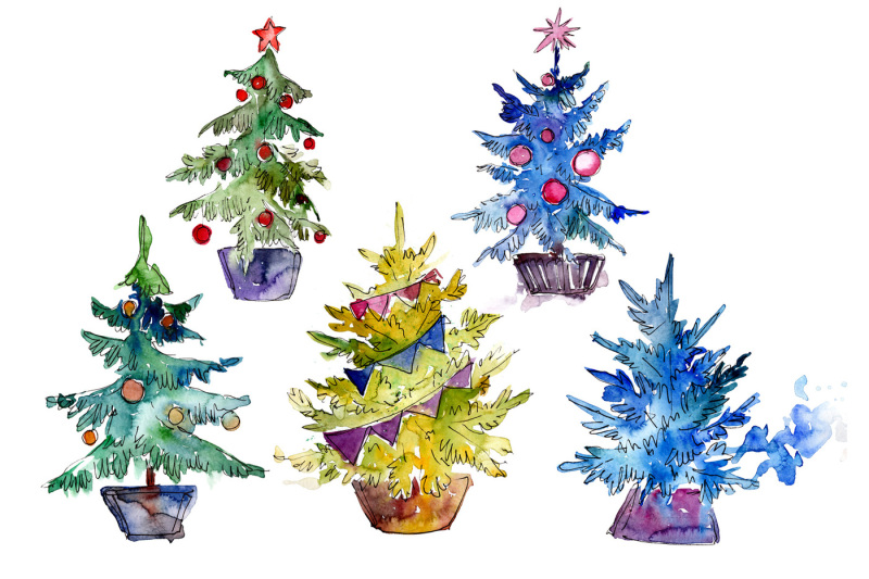 green-christmas-tree-png-watercolor-set