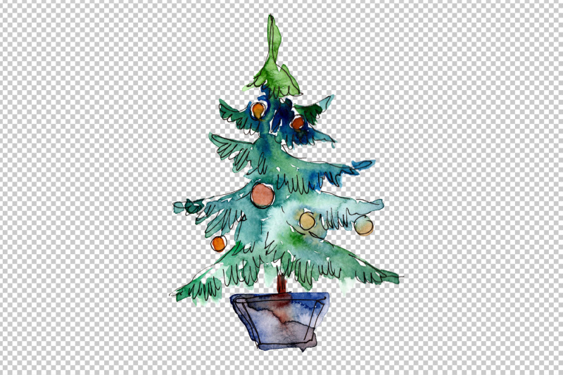 green-christmas-tree-png-watercolor-set