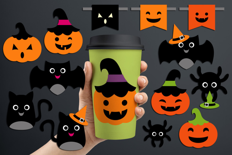 halloween-ornaments-bat-spider-black-cat-jack-o-lantern