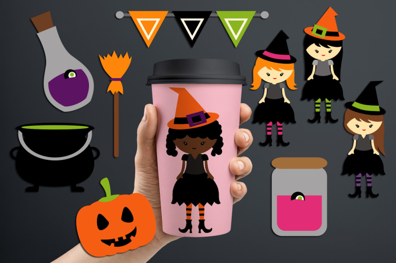 halloween-witches-night-little-girl-witch-poison-bottles-broom