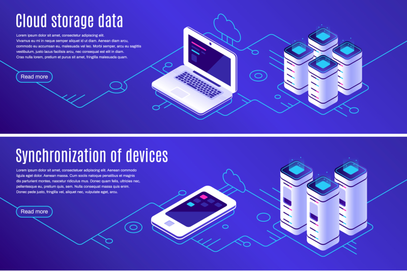 isometric-database-computer-laptop-and-smartphone-connected-to-cloud