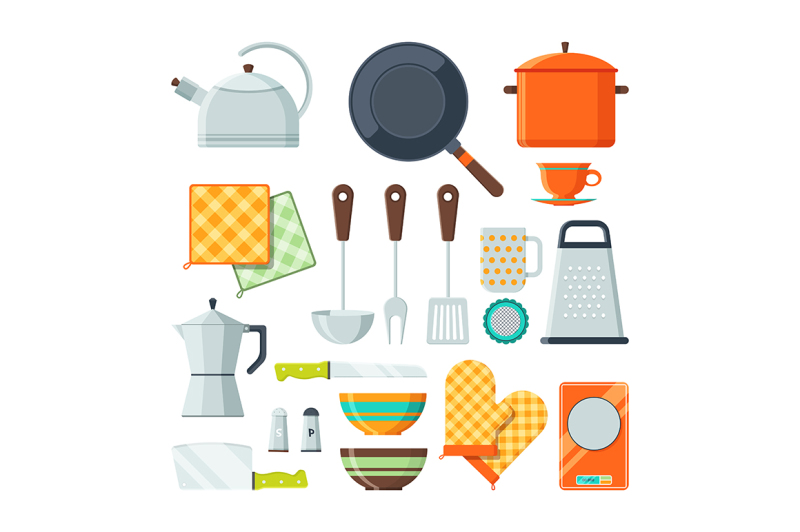 kitchen-tools-for-cooking-vector-cartoon-illustrations-isolate