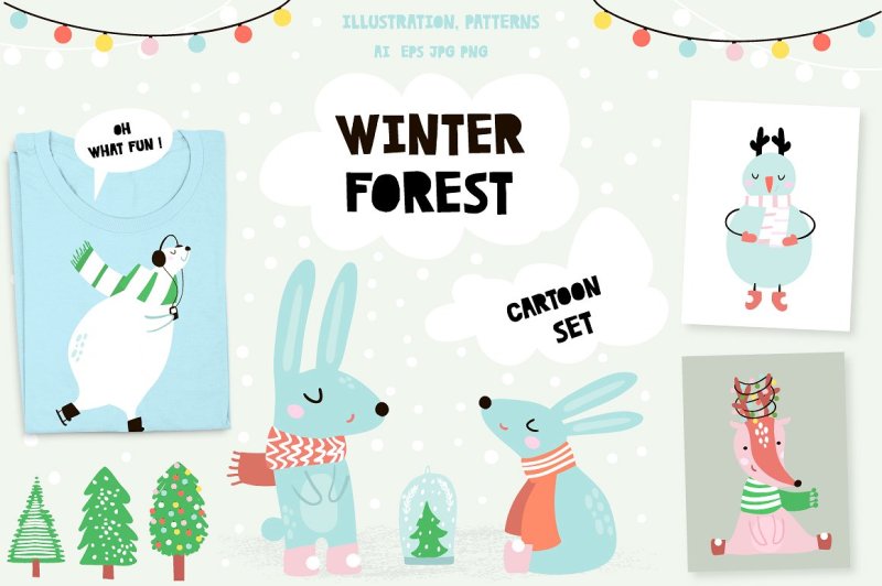 winter-forest-cartoon-set
